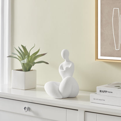 Abstract Mother Embracing Child Decorative Accent Matte Ceramic Sculpture Figure