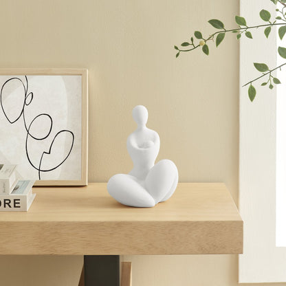 Abstract Mother Embracing Child Decorative Accent Matte Ceramic Sculpture Figure