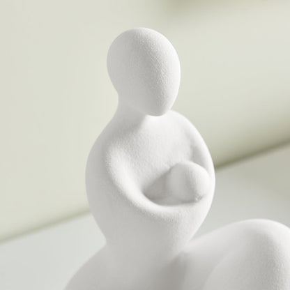 Abstract Mother Embracing Child Decorative Accent Matte Ceramic Sculpture Figure
