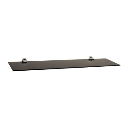 Black Smoke Glass Floating Shelf with Chrome Brackets 24 x 6"