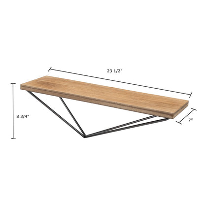 Rustic Wall Mount Pine Wood Shelf with Diamond-Shaped Iron Bracket