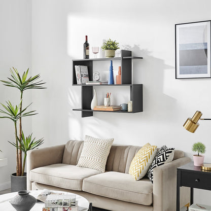 Manasa Floating Geometric Kilter Two-Tier Wall Shelf - Black