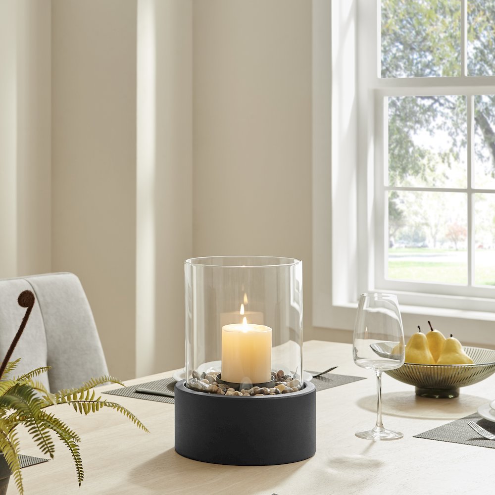 Tabletop Pillar Hurricane Candleholder with Decorative Pebbles - Small