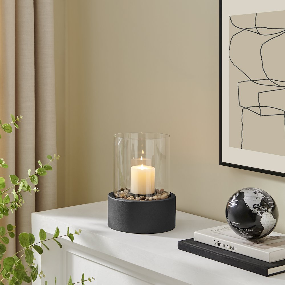 Tabletop Pillar Hurricane Candleholder with Decorative Pebbles - Small