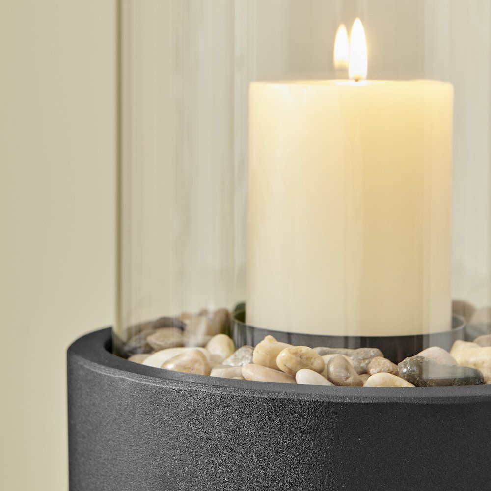 Tabletop Pillar Hurricane Candleholder with Decorative Pebbles - Small