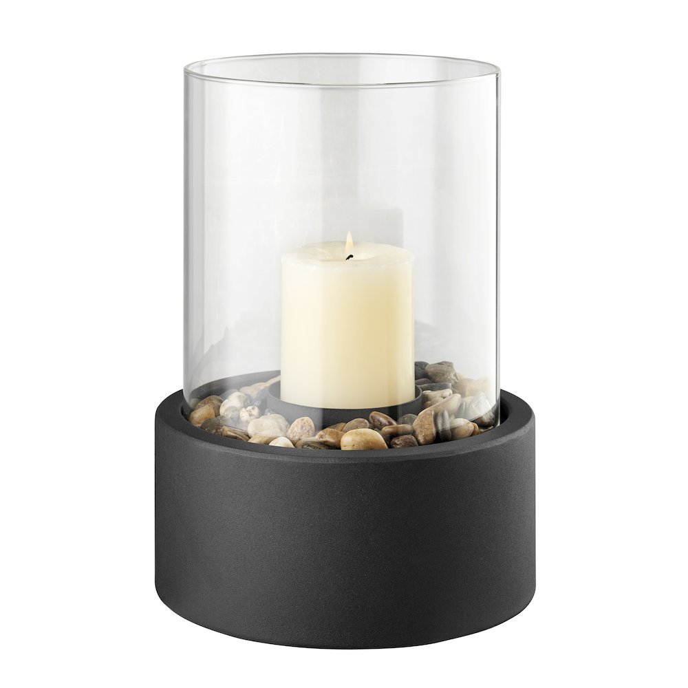 Tabletop Pillar Hurricane Candleholder with Decorative Pebbles - Small