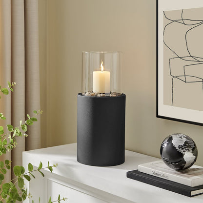 Tabletop Pillar Hurricane Candleholder with Decorative Pebbles - Large