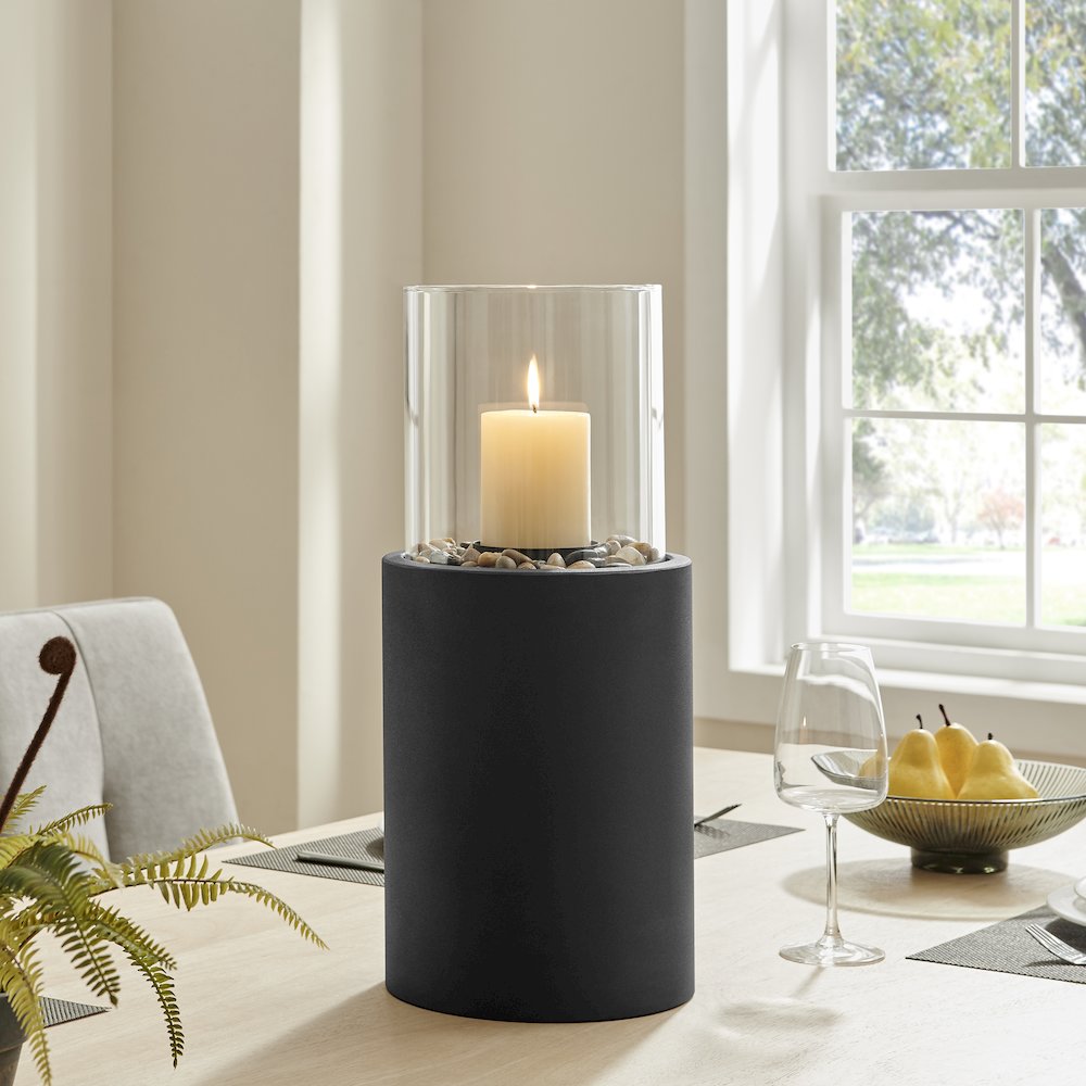 Tabletop Pillar Hurricane Candleholder with Decorative Pebbles - Large