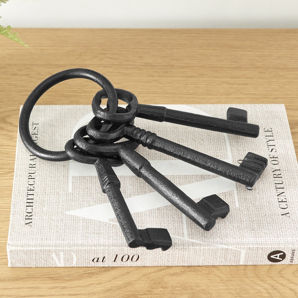 Black Decorative Cast Iron Keys on Ring Sculpture