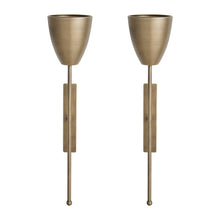 Antique Brass Metal Wall Mount Vertical Pillar Candle Sconces Set of 2