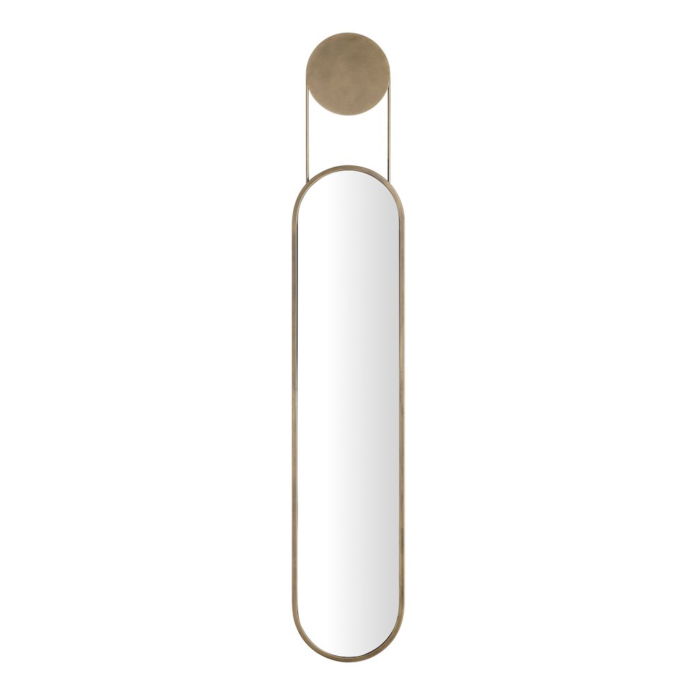 Mid-century Modern Antique Brass Oval Hanging Decorative Wall Mirror