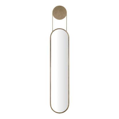 Mid-century Modern Antique Brass Oval Hanging Decorative Wall Mirror