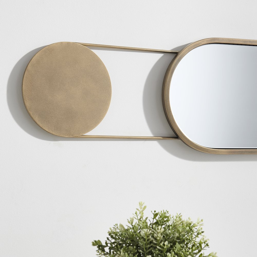 Mid-century Modern Antique Brass Oval Hanging Decorative Wall Mirror