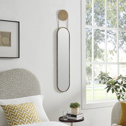 Mid-century Modern Antique Brass Oval Hanging Decorative Wall Mirror