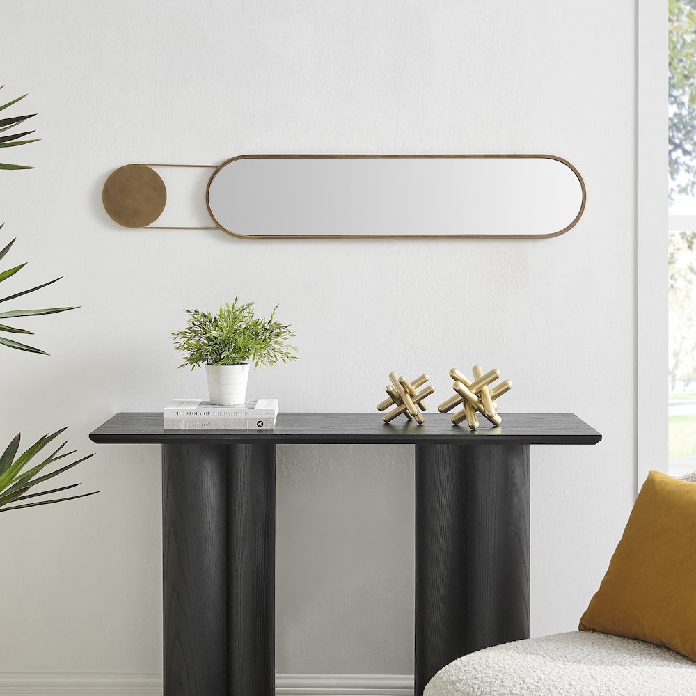 Mid-century Modern Antique Brass Oval Hanging Decorative Wall Mirror