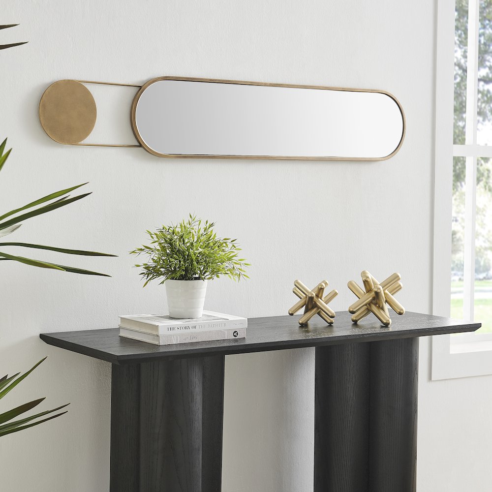 Mid-century Modern Antique Brass Oval Hanging Decorative Wall Mirror