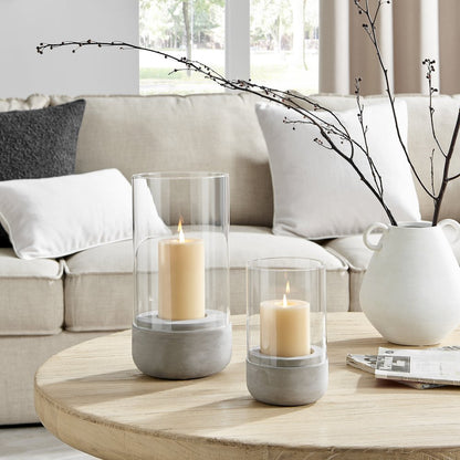 Cool Gray Cement Base and Glass Pillar Votive Candle Holder - Small