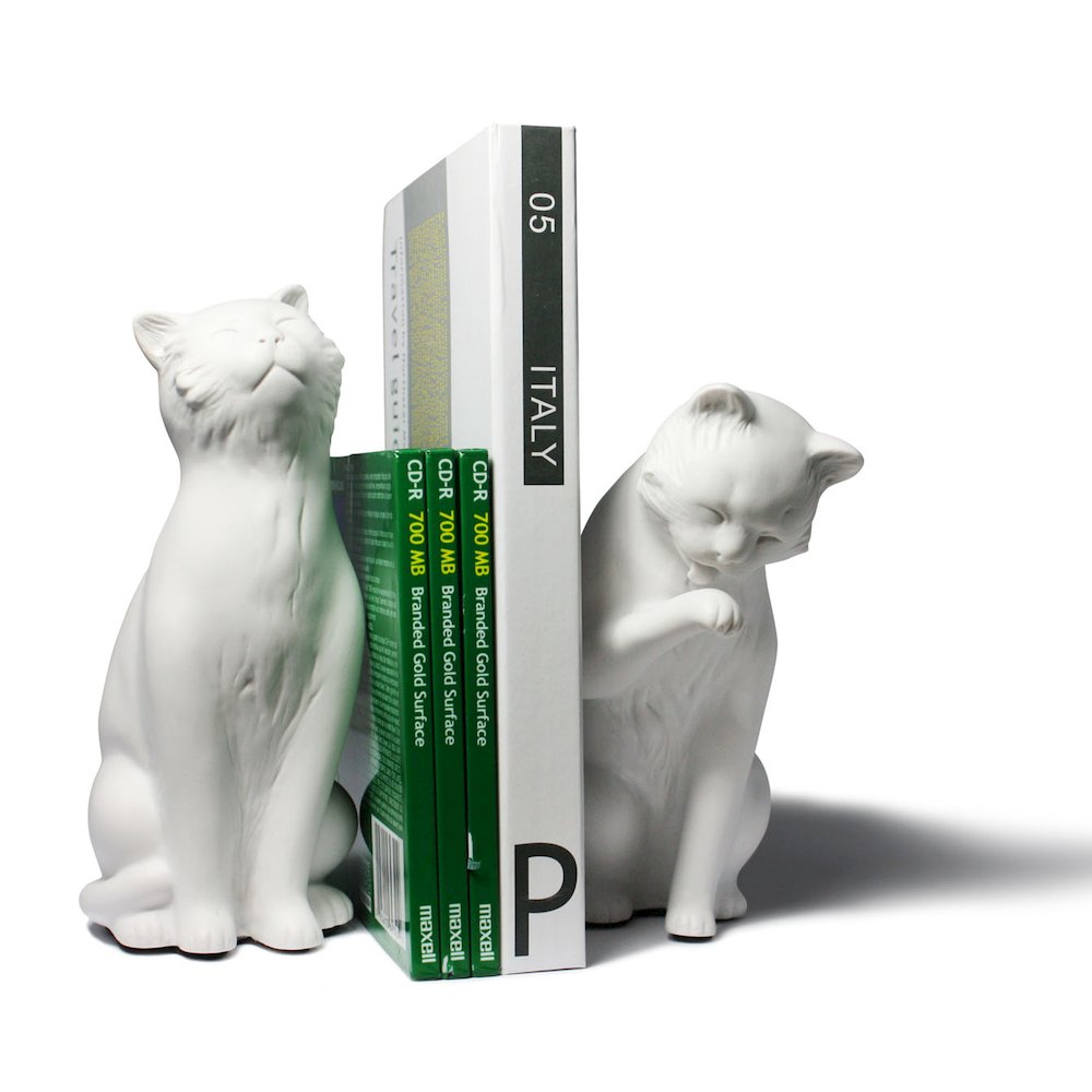 Cat Bookend Set - White