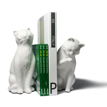 Cat Bookend Set - White