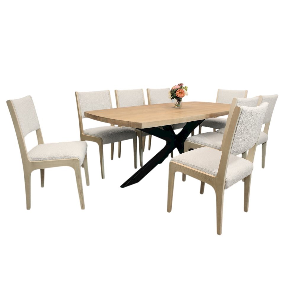 Logan 82" Dining Table, with 8 Ash Ivory Boucle Dining Chairs