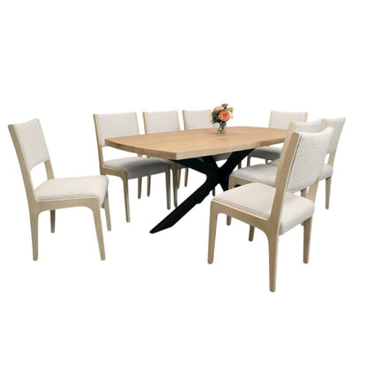 Logan 82" Dining Table, with 8 Ash Ivory Boucle Dining Chairs