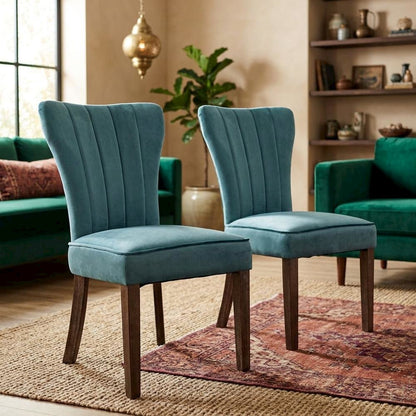 Velvet Upholstered Solid Wood Accent and Dining Side Chair for Dining Room, Teal