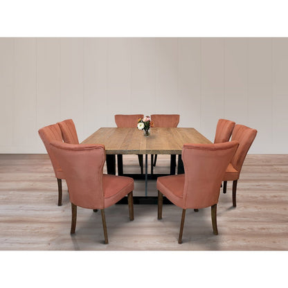 9-Piece Dining Set 8 Cleo Dining Chairs in Velvet Blush Fabric Dark Brown Legs
