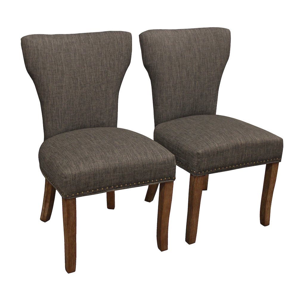 9-Piece Dining Set 8 Jill Dining Chairs in Dark Gray Fabric Dark Brown Legs