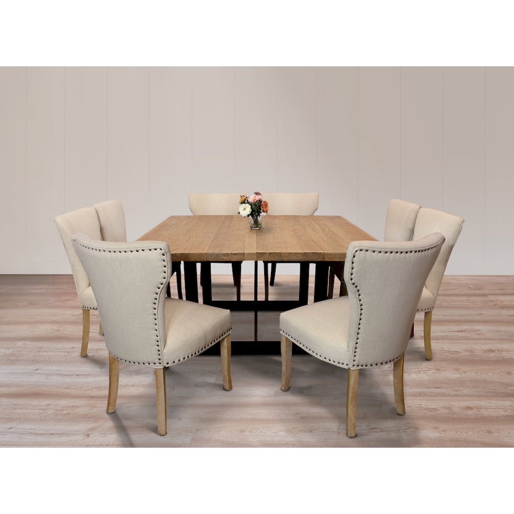 9-Piece Dining Set 8 Jill Dining Chairs in Ivory Fabric Natural Legs