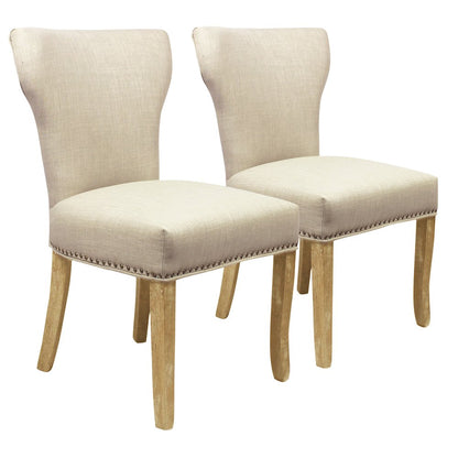 9-Piece Dining Set 8 Jill Dining Chairs in Ivory Fabric Natural Legs
