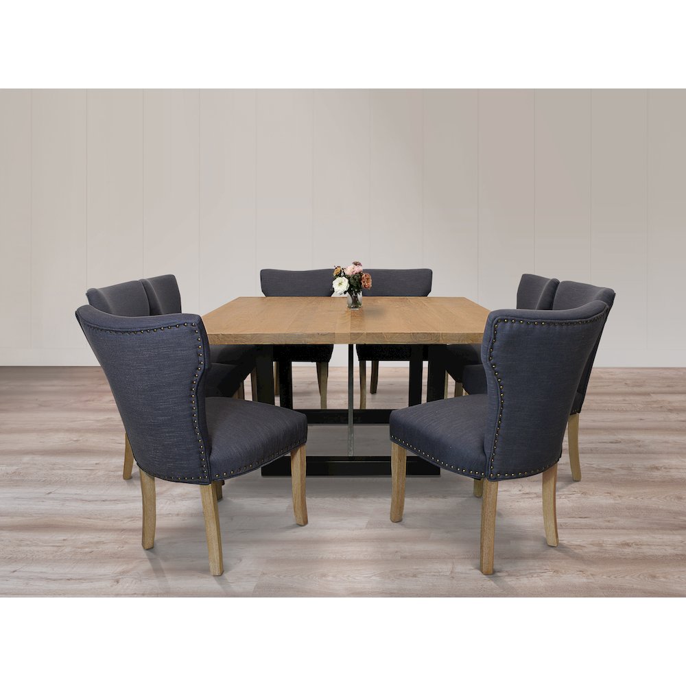 9-Piece Dining Set 8 Jill Dining Chairs in Blue Fabric Natural Legs