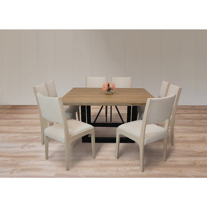 Logan 9-Piece Dining Set with 8 Ash Dining Chairs in Ivory Boucle Linen Fabric