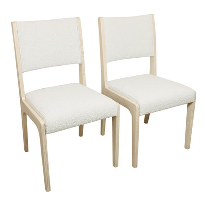 Logan 9-Piece Dining Set with 8 Ash Dining Chairs in Ivory Boucle Linen Fabric