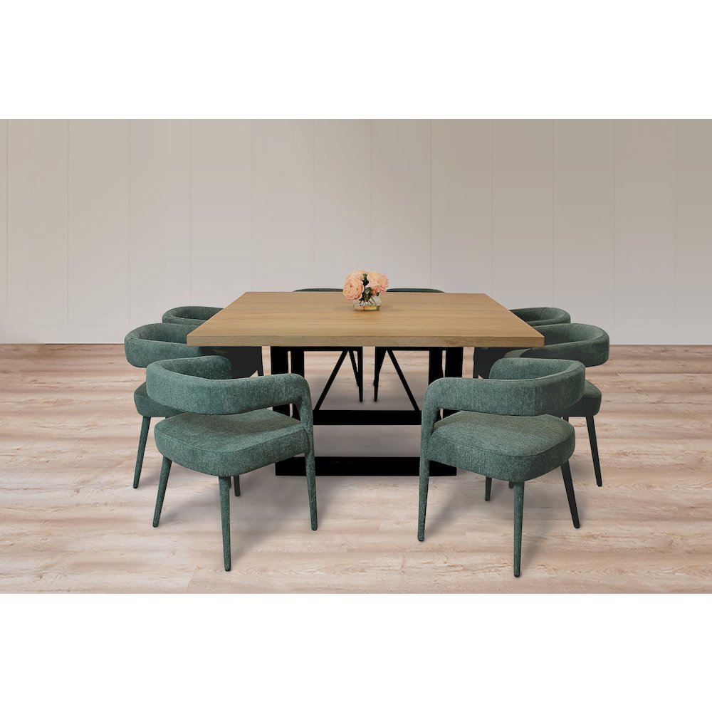 9-Piece Dining Set 8 Galway Chairs in Teal Linen Sturdy Metal Frame