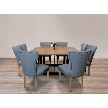 9-Piece Dining Set 8 Jill Dining Chairs in Denim Fabric Natural Legs