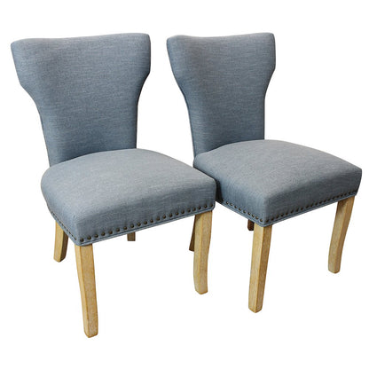 9-Piece Dining Set 8 Jill Dining Chairs in Denim Fabric Natural Legs