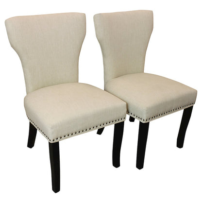 9-Piece Dining Set 8 Jill Dining Chairs in Ivory Fabric Antique Brown Legs