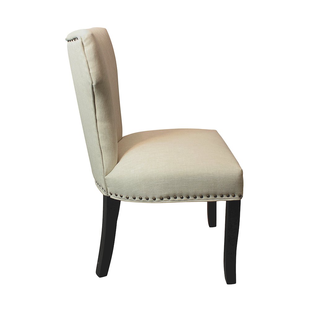 9-Piece Dining Set 8 Jill Dining Chairs in Ivory Fabric Antique Brown Legs