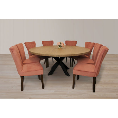 9-Piece 72 Dining Set 8 Cleo Dining Chairs Blush Velvet Fabric Dark Brown Legs