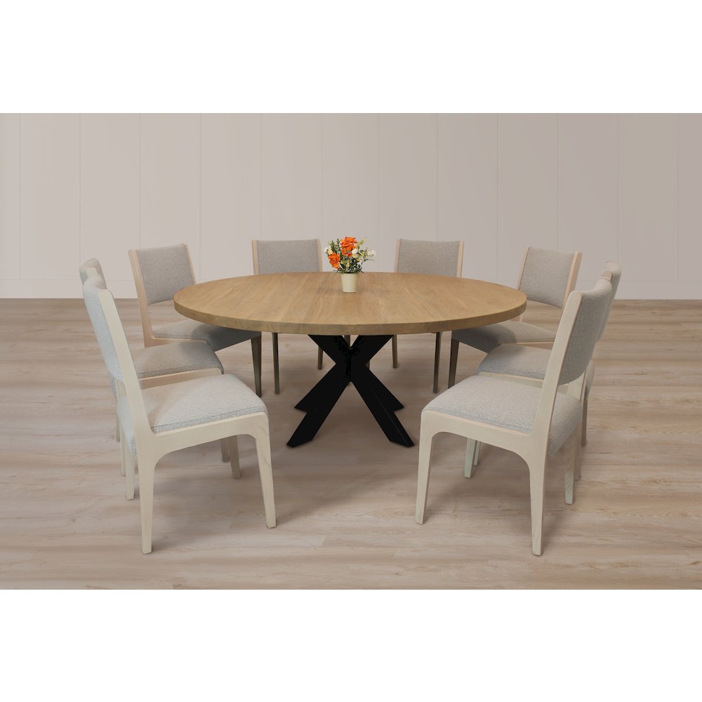 9-Piece 72" Dining Set 8 Ash Dining Chairs in Gray Boucle Linen Fabric
