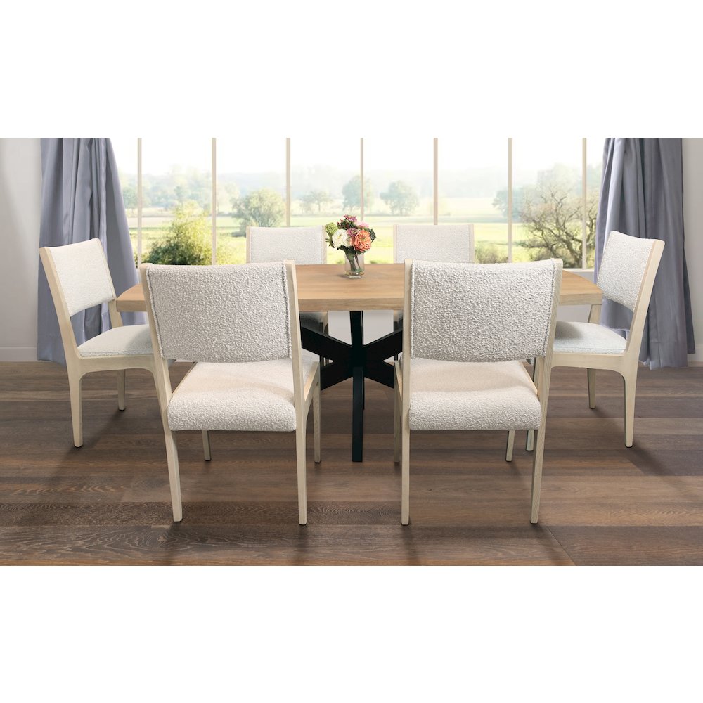Logan 82" Dining Table, with 6 Ash Ivory Boucle Dining Chairs