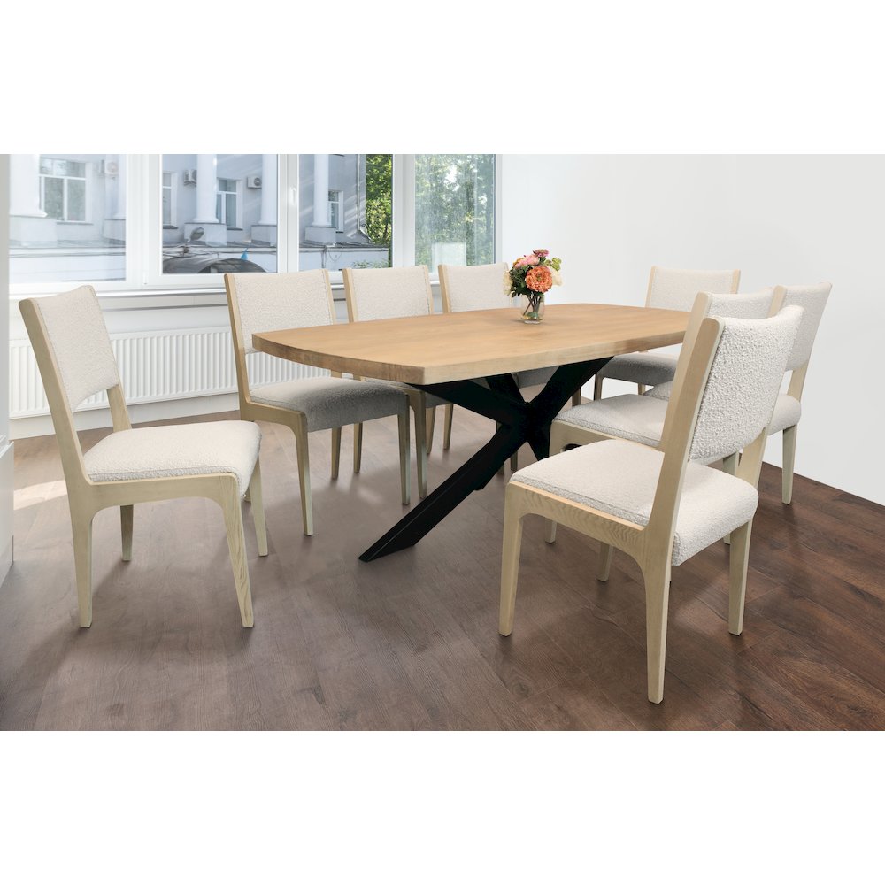 Logan 82" Dining Table, with 8 Ash Ivory Boucle Dining Chairs