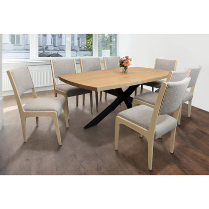 Logan 82" Dining Table, with 8 Ash Gray Boucle Dining Chairs