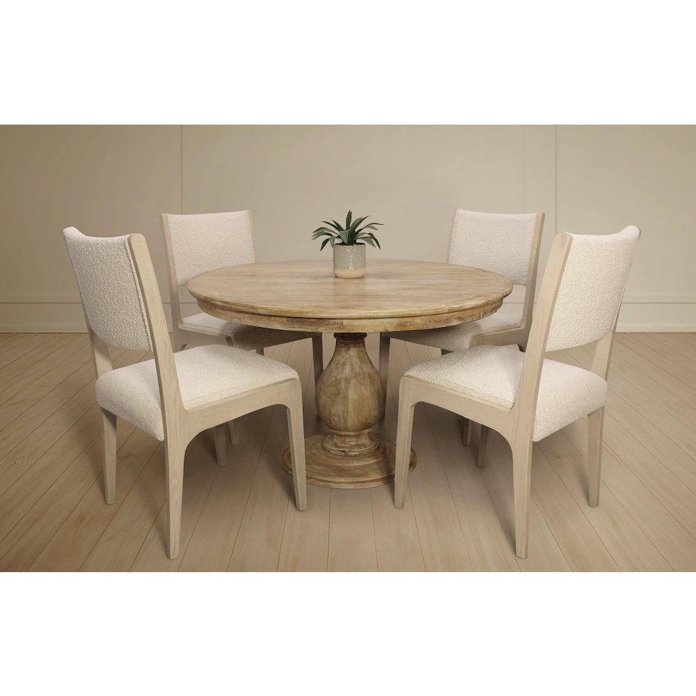 Jenna 48" Dining Table with 2 Sets of Ash Chairs in Ivory Boucle Fabric