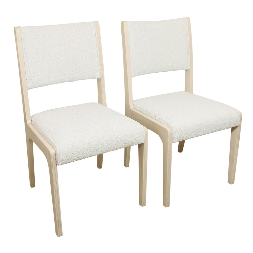 Jenna 48" Dining Table with 2 Sets of Ash Chairs in Ivory Boucle Fabric