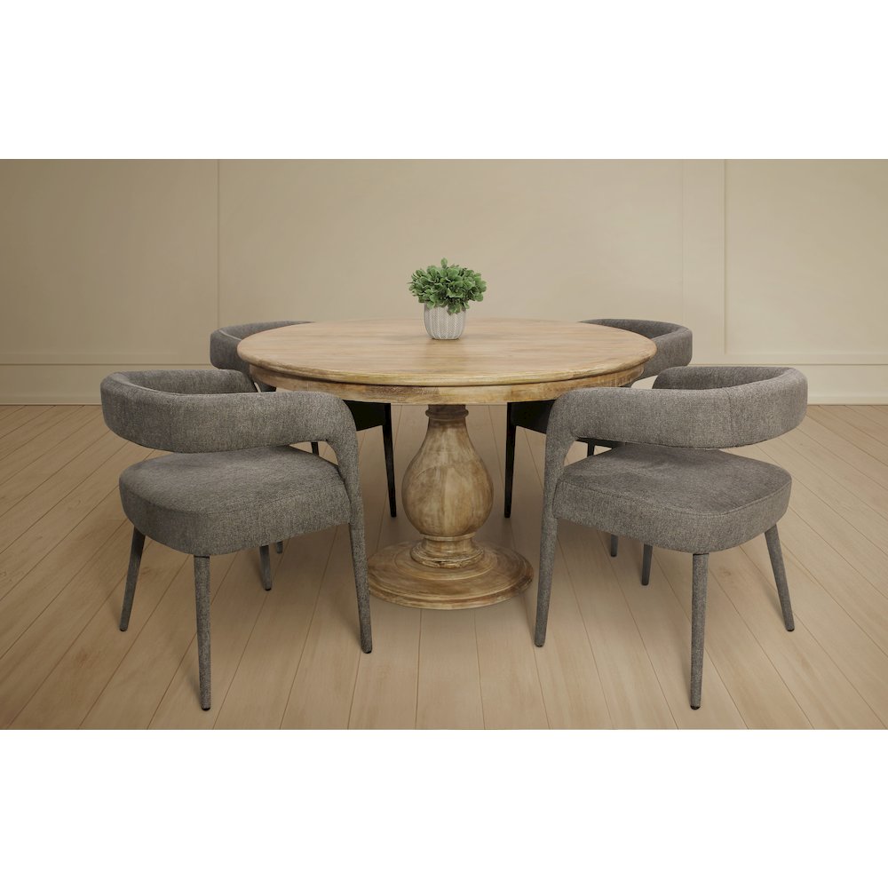 Jenna 48" Dining Table with 2 Sets of Galway Chairs in Dark Gray Linen Fabric