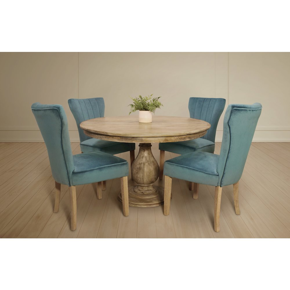 Jenna 48" Dining Table with 2 Sets of Cleo Side Chairs in Teal Velvet