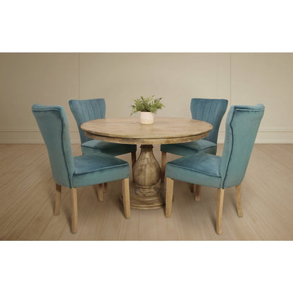 Jenna 48" Dining Table with 2 Sets of Cleo Side Chairs in Teal Velvet
