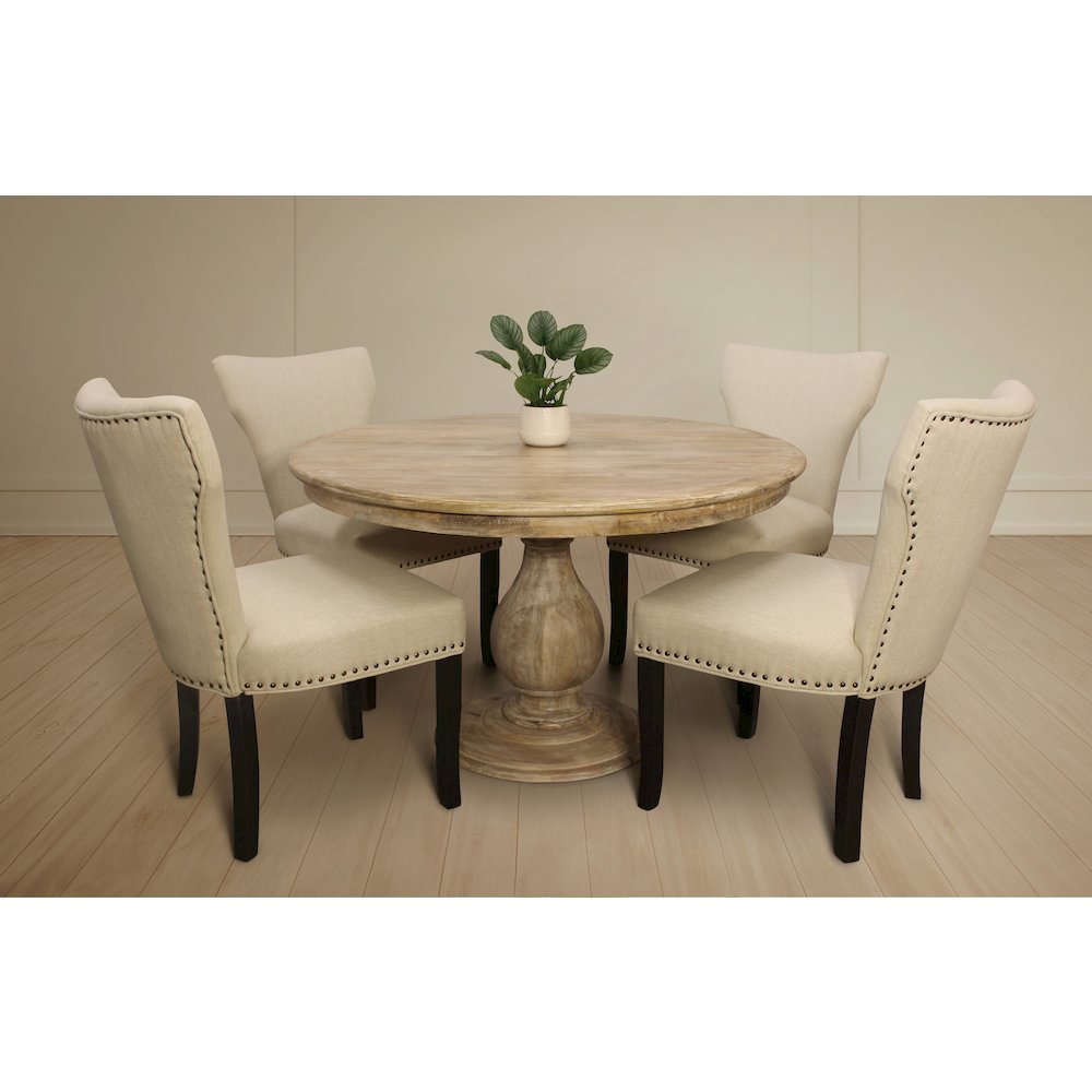 Jenna 48" Dining Table 2 Sets of Jill Side Chairs in Natural Linen Fabric