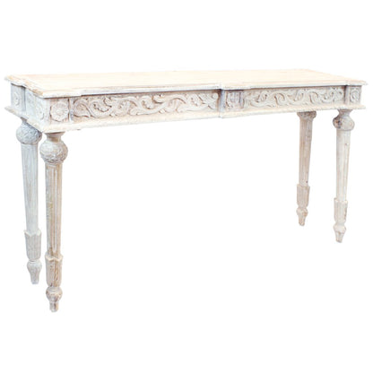 Tigard Console in Antique White with Handcarved Detailing